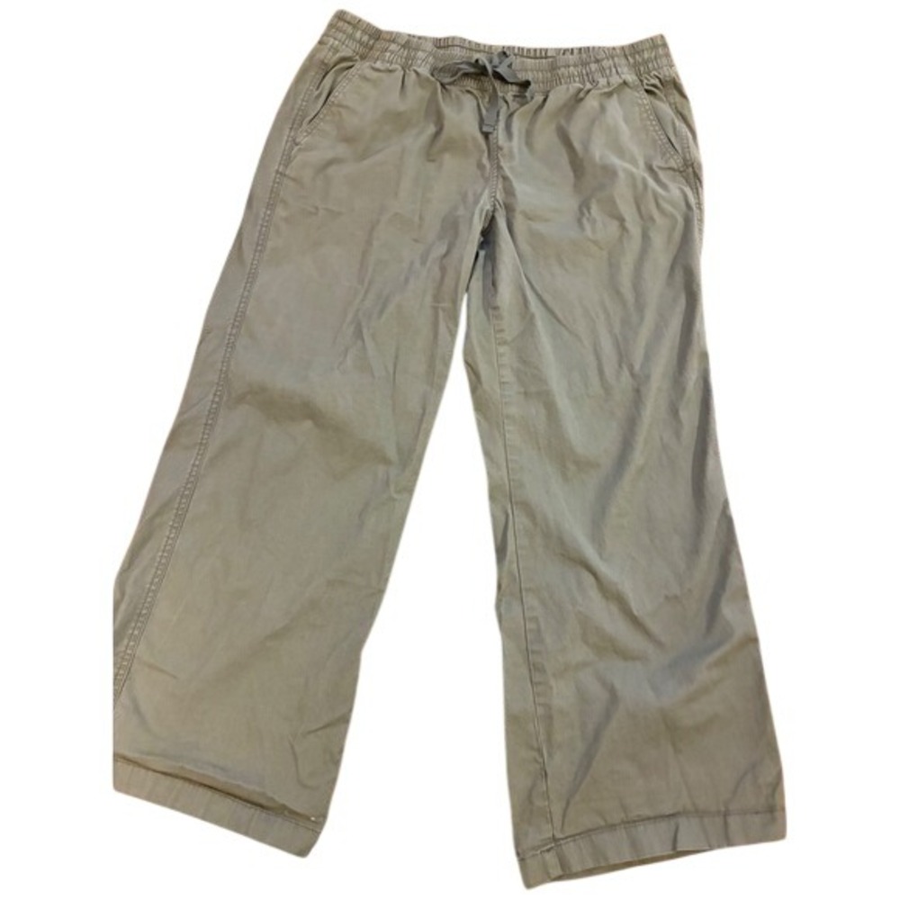 LL Bean Favorite Fit Olive Green Cotton Poplin Wide Leg Pants Vintage 14 Petite